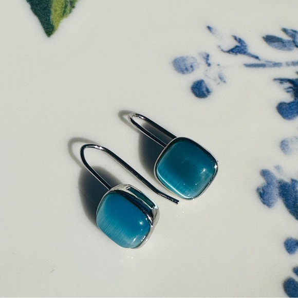 Blue Square Drop Earrings - Picture 2 of 3